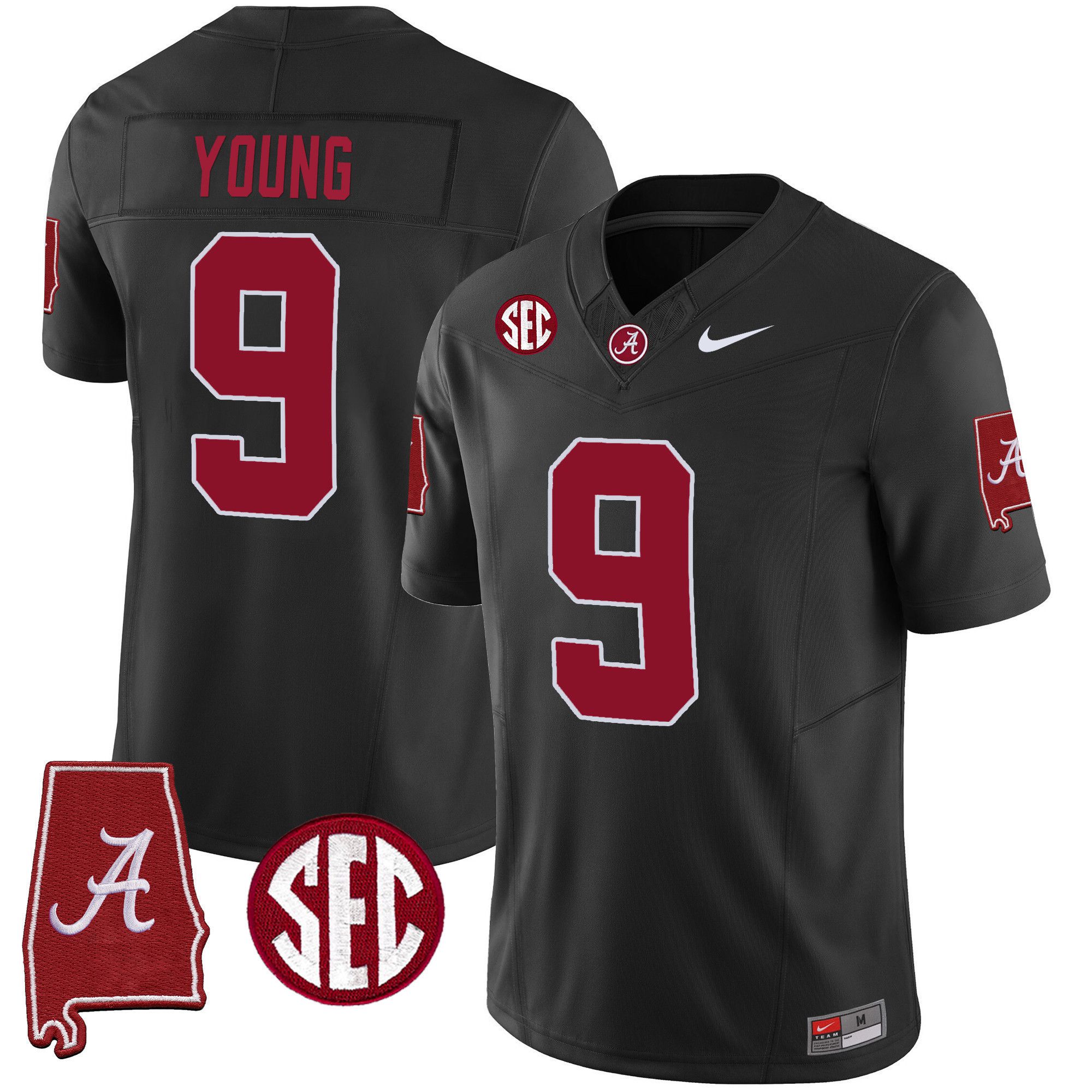 Men Alabama Crimson Tide #9 Young Black 2024 Nike Vapor Limited NCAA Jersey